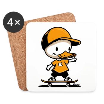 Playful Cartoon Duck with Skateboard Design - Coasters (set of 4) - white - Front