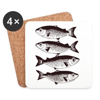 Stylised Fish Pattern  - Coasters (set of 4) - white - Front