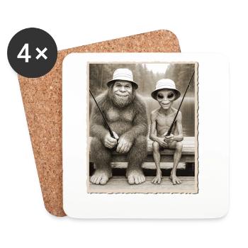 Pêche, Pêcheur, Pêcheur, Pêche, Bigfoot, Alien - Dessous de verre (lot de 4) - blanc - Devant