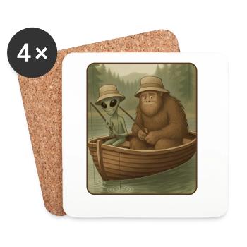 Pêche, Pêcheur, Pêcheur, Pêche, Bigfoot, Alien - Dessous de verre (lot de 4) - blanc - Devant