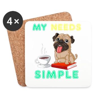 Pug Books Coffee Shirt - Coasters (set of 4) - white - Front