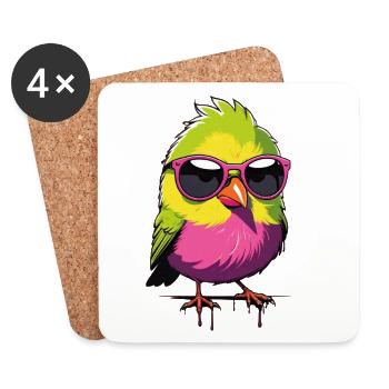 Colorful bird with sunglasses - Coasters (set of 4) - white - Front