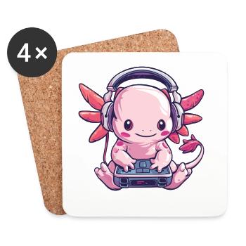 Axolotl.Gamer créatif avec casque - Dessous de verre (lot de 4) - blanc - Devant