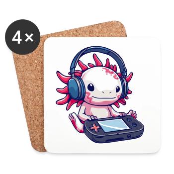 Axolotl mit Kopfhörern und Gaming-Controller - Untersetzer (4er-Set) - Weiß - Vorne