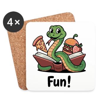 Serpent ludique avec des friandises alimentaires - Dessous de verre (lot de 4) - blanc - Devant