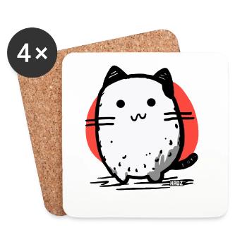 Mignon dessin animé gros chat cercle rouge - Dessous de verre (lot de 4) - blanc - Devant