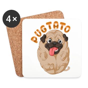 Pugtato Mops Kartoffel Lustig - Untersetzer (4er-Set) - Weiß - Vorne