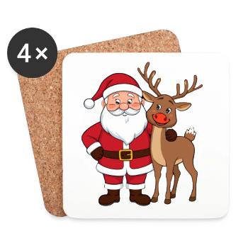 Père Noël festif avec renne - Dessous de verre (lot de 4) - blanc - Devant