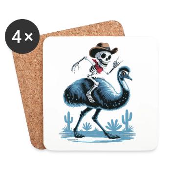 Squelette sur émeu avec chapeau de cow-boy - Dessous de verre (lot de 4) - blanc - Devant