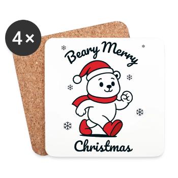 Polar Bear - Beary Merry Christmas - Coasters (set of 4) - white - Front