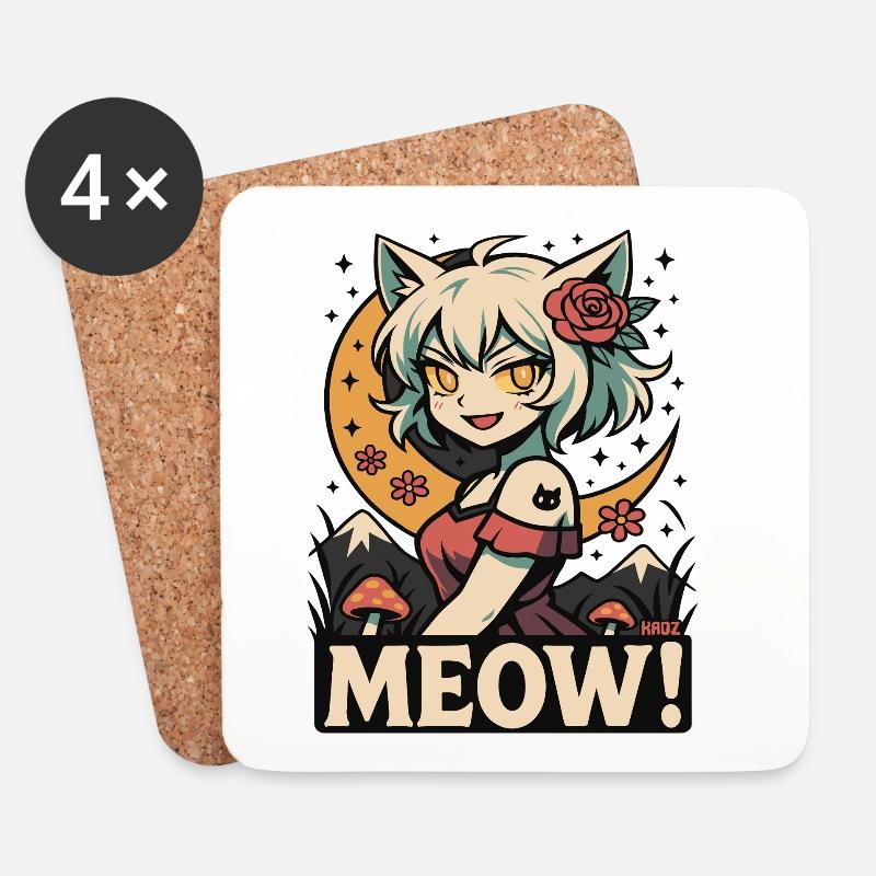 Mondschein-Miau-Katzenmädchen - Untersetzer (4er-Set) - Weiß