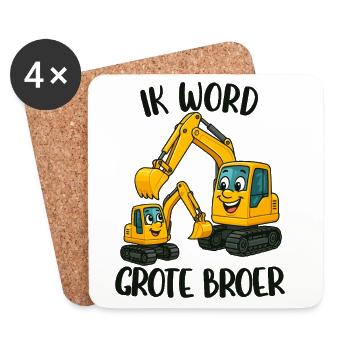 Großer Bruder, ich werde großer Bruder, Bagger - Untersetzer (4er-Set) - Weiß - Vorne