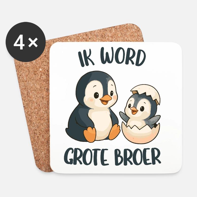 Großer Bruder, ich werde großer Bruder, Pinguin - Untersetzer (4er-Set) - Weiß