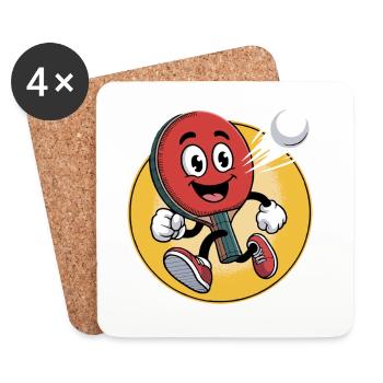 Conception de dessin animé de tennis de table - Dessous de verre (lot de 4) - blanc - Devant