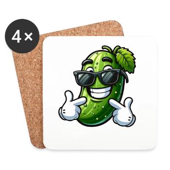 Cool Cucumber Cartoon Sunglasses Summer Fun - Coasters (set of 4) - white - Front