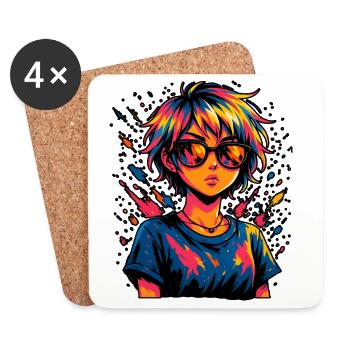 Kunstvolle Farbexplosion mit Sonnenbrille - Untersetzer (4er-Set) - Weiß - Vorne