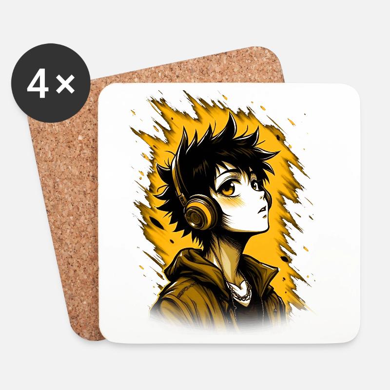 Anime-Mädchen mit Kopfhörern und stylischer Frisur - Untersetzer (4er-Set) - Weiß