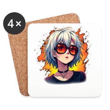 Artful Anime Sunglasses Woman - Coasters (set of 4) - white - Front
