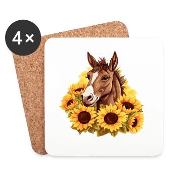 Pferd im Sonnenblumenmeer - Untersetzer (4er-Set) - Weiß - Vorne