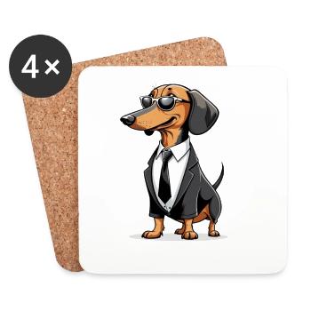 Dachshund in black suit and sunglasses - Coasters (set of 4) - white - Front