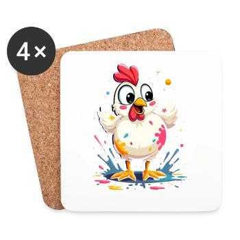 Cute colorful chicken with paint splashes - Coasters (set of 4) - white - Front