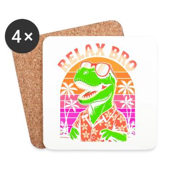 Relax Bro - Dinosaure T-Rex - Dicton détendu - Dessous de verre (lot de 4) - blanc - Devant