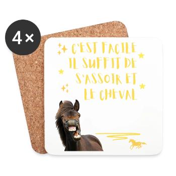 Cheval Humour Il Suffit de s'assoir c'est lui qui  - Dessous de verre (lot de 4) - blanc - Devant