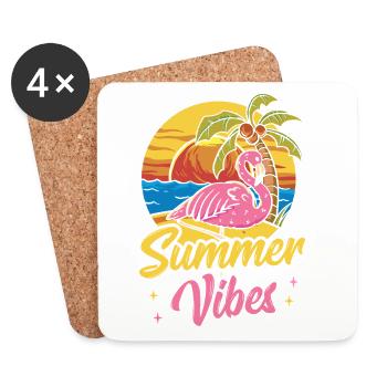 Pink Flamingo Summer Beach Palm Tree Vacation - Coasters (set of 4) - white - Front