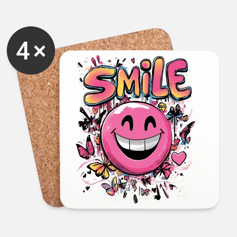 Smile crazy Graffity art style pink - Untersetzer (4er-Set) - Weiß