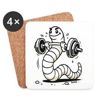 Force Muscles et Gym Worm Soulever des poids - Dessous de verre (lot de 4) - blanc - Devant
