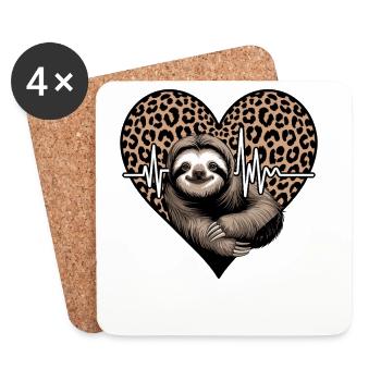 Décontracté paresseux coeur motif léopard - Dessous de verre (lot de 4) - blanc - Devant