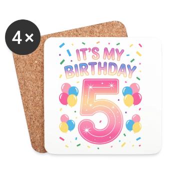 C’est mon anniversaire enfants Anniversaire 5 ans fille - Dessous de verre (lot de 4) - blanc - Devant