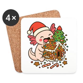 Axolotl de Noël – Conception de maison en pain d’épice - Dessous de verre (lot de 4) - blanc - Devant