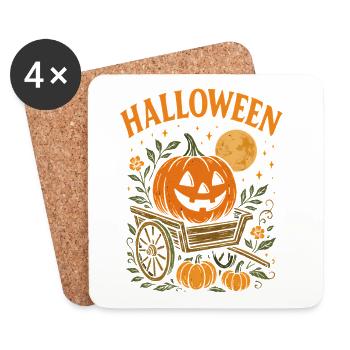 Chariot de citrouilles Scène d’Halloween - Dessous de verre (lot de 4) - blanc - Devant