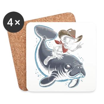 Skeleton cowboy riding manatee - Coasters (set of 4) - white - Front