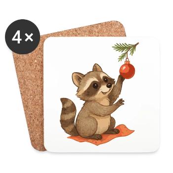 Christmas raccoon with Christmas bauble - Coasters (set of 4) - white - Front