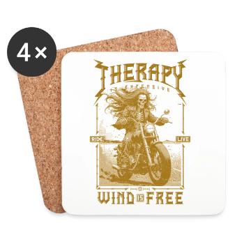 Therapy is Expensive Wind is Free Motorcycle Rider - Coasters (set of 4) - white - Front