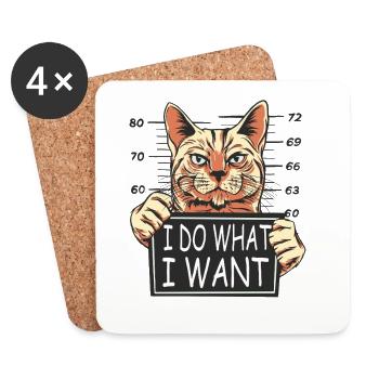 Katzenrevolte: I DO WHAT I WANT - Untersetzer (4er-Set) - Weiß - Vorne