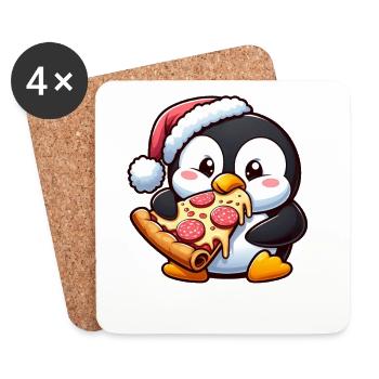 Cute Penguin Santa Claus Pizza Fast Food - Coasters (set of 4) - white - Front