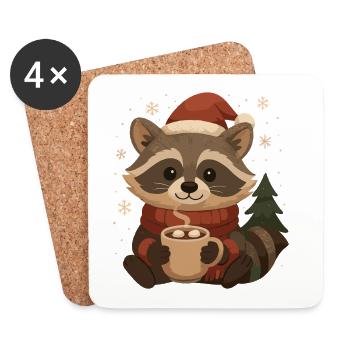 Weihnachts Waschbär mit Kakao - Untersetzer (4er-Set) - Weiß - Vorne