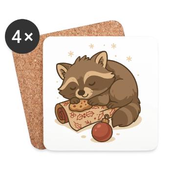 Schlafender Weihnachts Waschbär - Untersetzer (4er-Set) - Weiß - Vorne