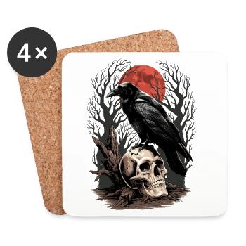 Corbeau Crâne Lune Crâne Gothique Corbeau Noir - Dessous de verre (lot de 4) - blanc - Devant