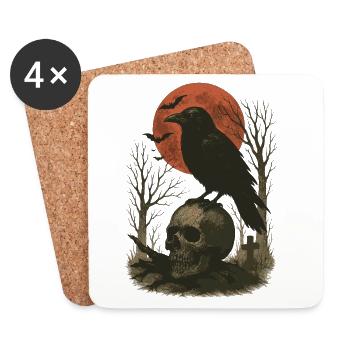 Corbeau Crâne Lune Crâne Gothique Corbeau Noir - Dessous de verre (lot de 4) - blanc - Devant