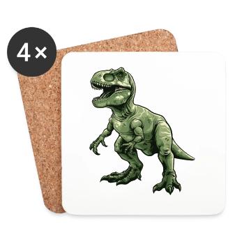 Green Retro Dino T Rex - Coasters (set of 4) - white - Front