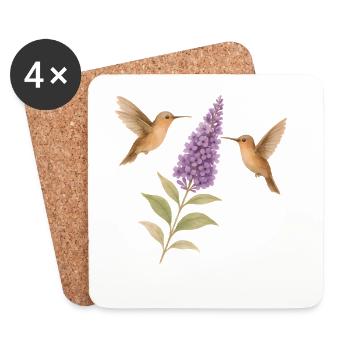Kolibris mit Blüten Cottagecore - Untersetzer (4er-Set) - Weiß - Vorne