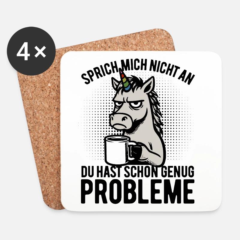 Sprich mich nicht an - mürrisches Einhorn, Kaffee - Dessous de verre (lot de 4) - blanc