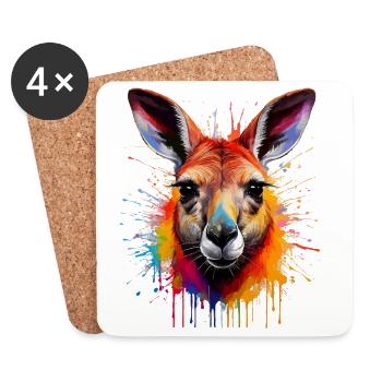 Kangaroo Color Explosion Portrait - Coasters (set of 4) - white - Front