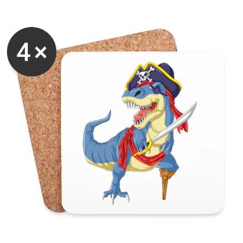 Pirate T-Rex Dinosaure T-shirt drôle - Dessous de verre (lot de 4) - blanc - Devant