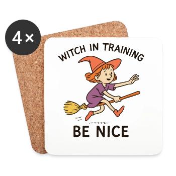 Hexe in Ausbildung Sei nett Halloween Spaß - Untersetzer (4er-Set) - Weiß - Vorne