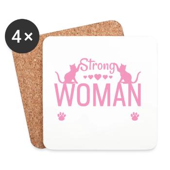 Derrière chaque femme forte se trouve son chat - Dessous de verre (lot de 4) - blanc - Devant